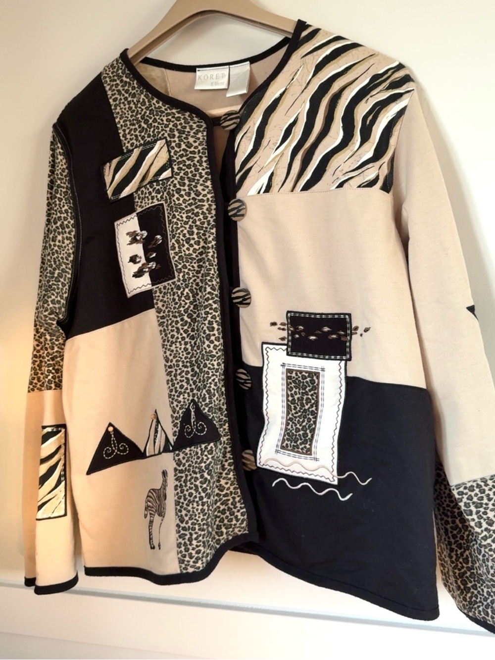 VINTAGE PATCHWORK ANIMAL PRINT CARDIGAN BLAZER JACKET SIZE L